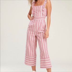 Lulu’s Emilia Rae Ruffle Striped Culotte Jumpsuit Red Size XS